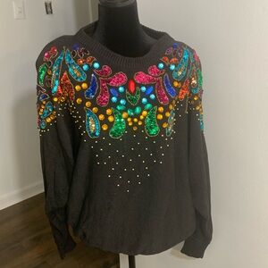Cristina vintage sweater with sequence and colorful gems
